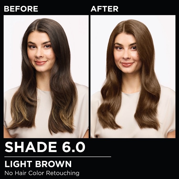 Model demonstrating the Olia hair color transformation.
