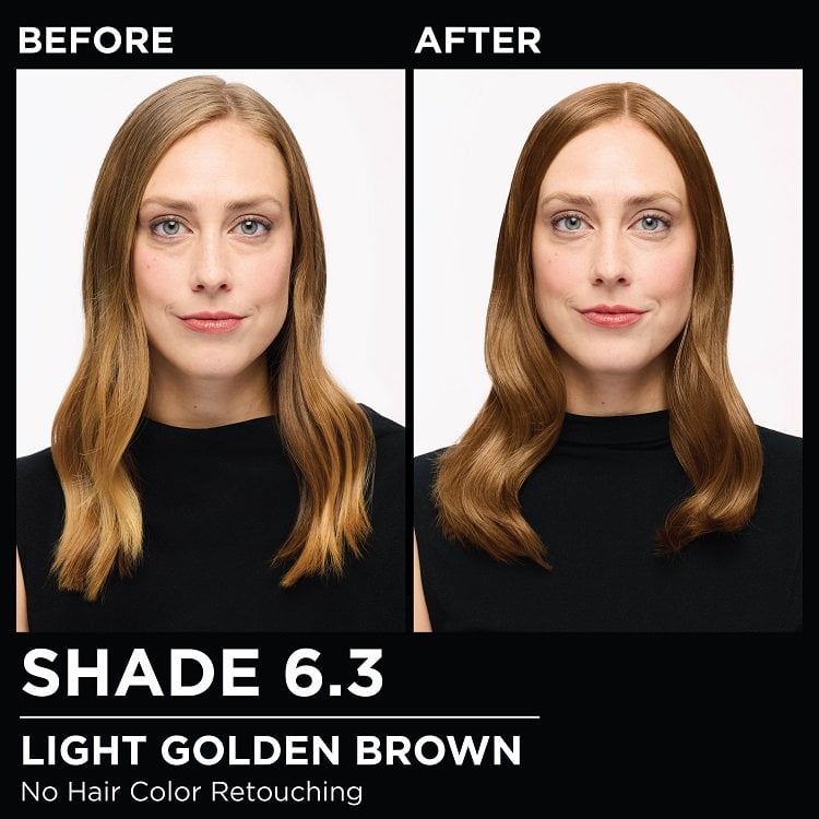 Model demonstrating the Olia hair color transformation.