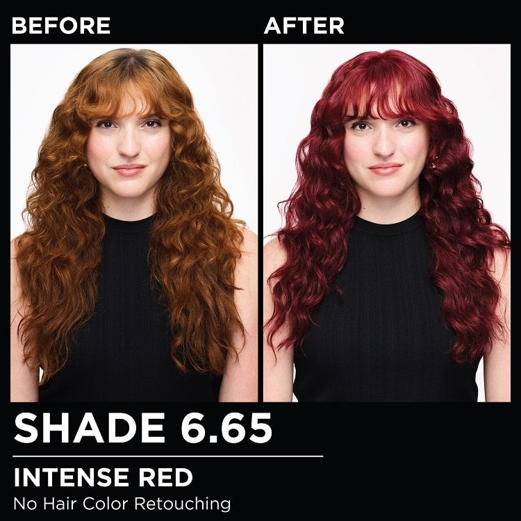 Model demonstrating the Olia hair color transformation.