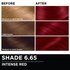 Before and after hair swatches demonstrating the color transformation using Garnier Olia