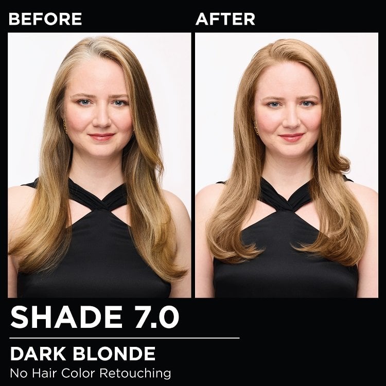 Model demonstrating the Olia hair color transformation.