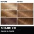 Before and after hair swatches demonstrating the color transformation using Garnier Olia