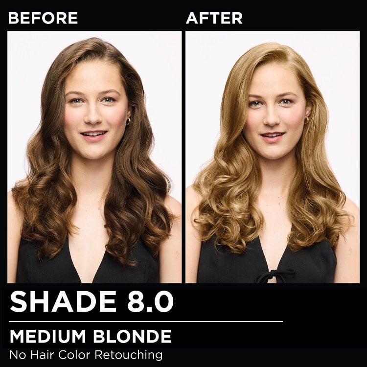Model demonstrating the Olia hair color transformation.