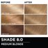 Before and after hair swatches demonstrating the color transformation using Garnier Olia