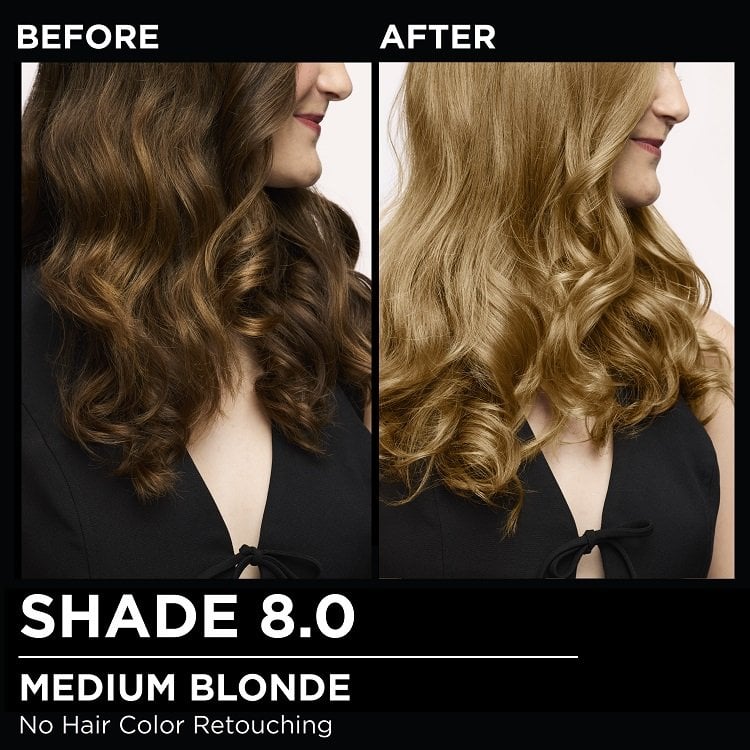 Model demonstrating the Olia hair color transformation.