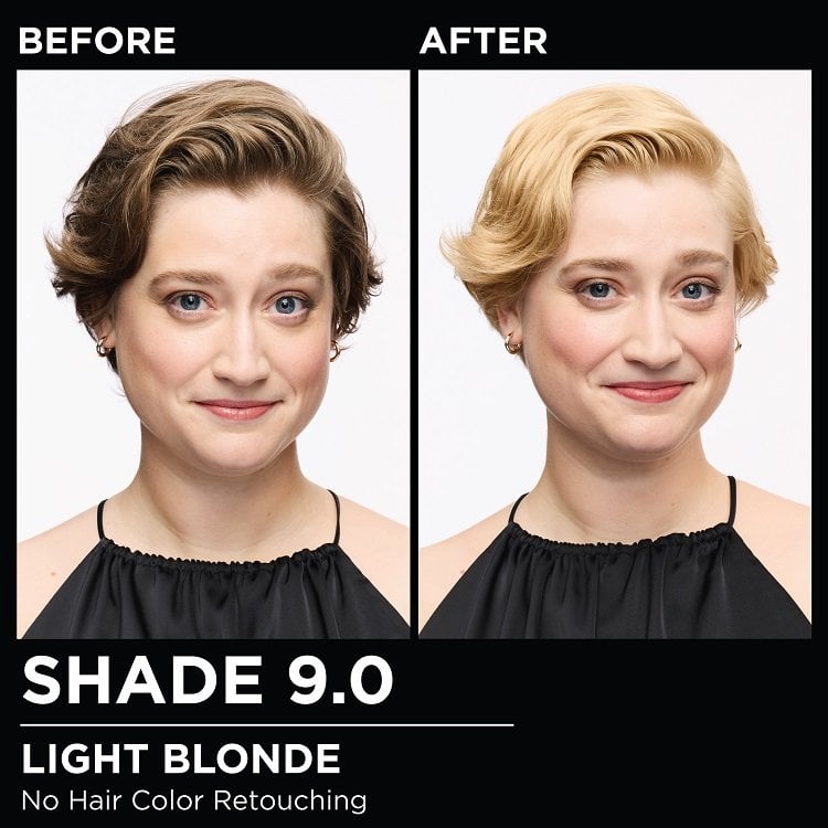 Model demonstrating the Olia hair color transformation.