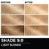 Before and after hair swatches demonstrating the color transformation using Garnier Olia