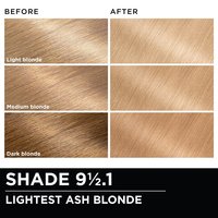 Before and after hair swatches demonstrating the color transformation using Garnier Olia