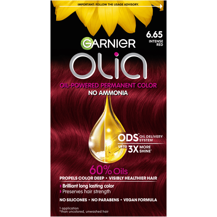 Front of Pack of Olia Oil-Powered Permanent Color 6.65 – Intense Red