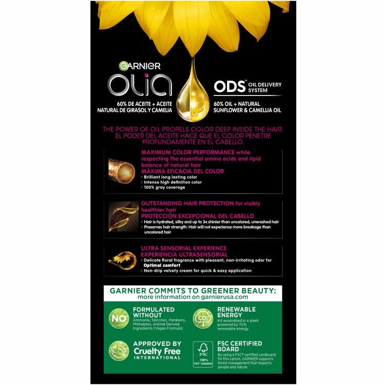 Back of Pack of Olia Oil-Powered Permanent Color 6.65 – Intense Red