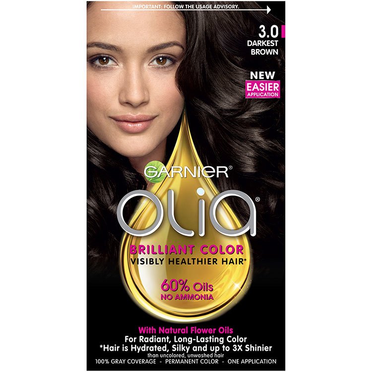 Olia AmmoniaFree Permanent Hair Color Darkest Brown Garnier