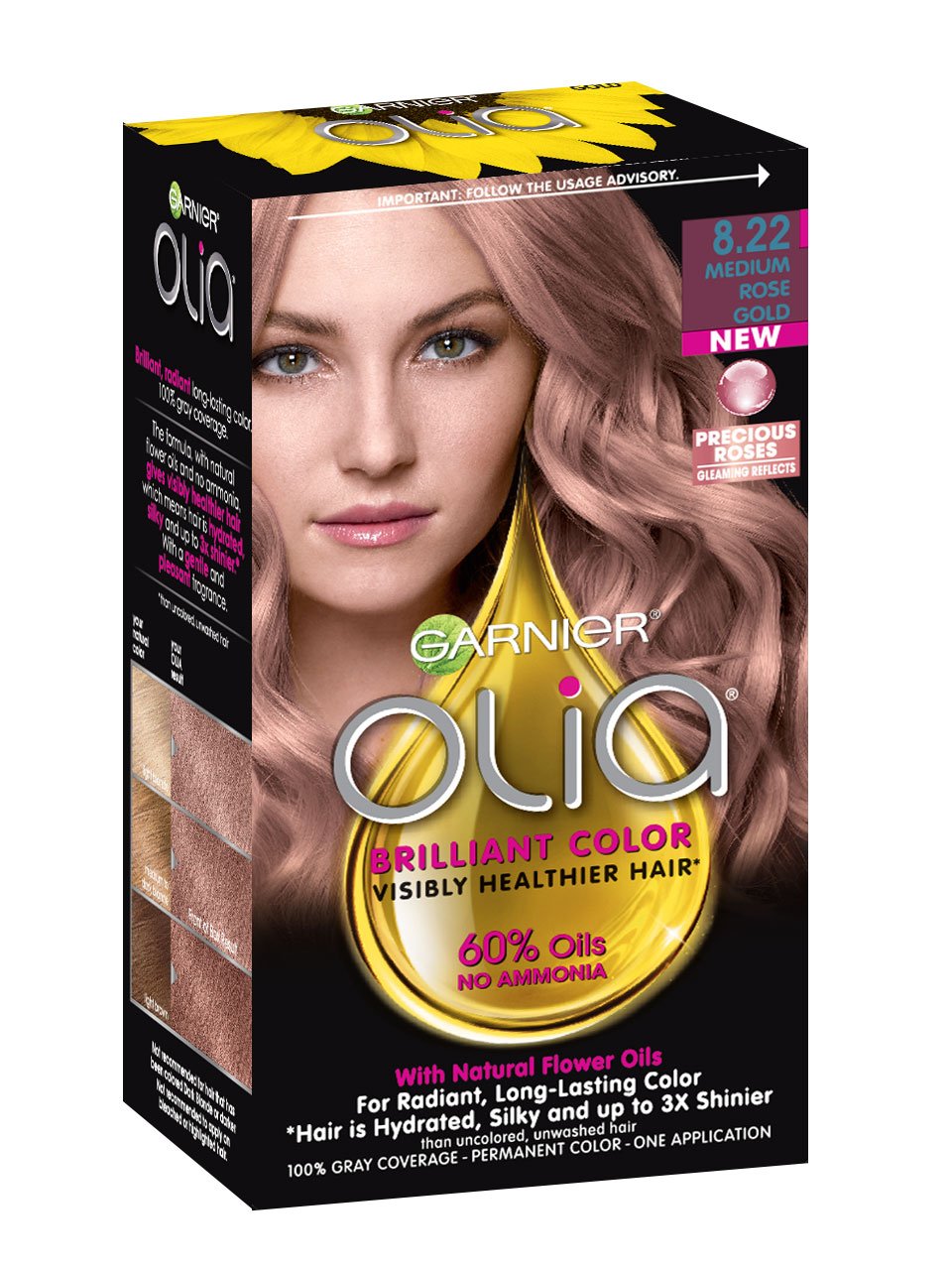 Olia Medium Rose Gold Hair Color Ammonia Free Hair Dye Garnier