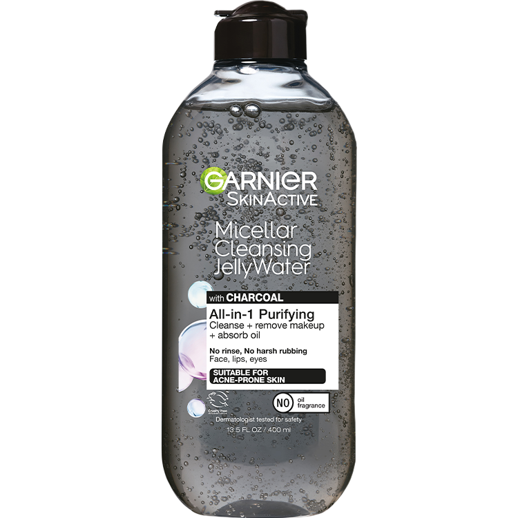 Front view of Micellar Cleansing Water with Charcoal, for oily skin