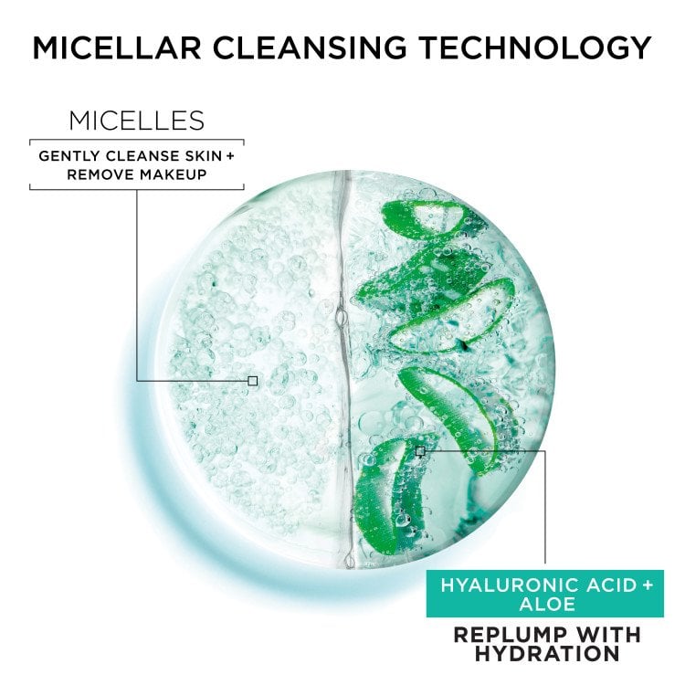 Featuring micellar cleansing technology and hyaluronic acid + aloe to replump with hydration