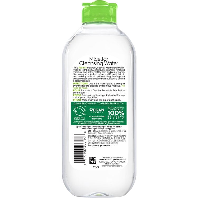 Back view of Green Cap Cleansing Water All-in-1 Mattifying, Oily and Sensitive Skin