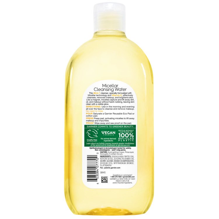 Back of pack of Garnier Micellar Cleansing Water with Vitamin C 700mL