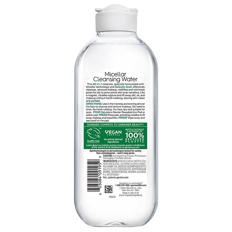 Back of Pack of Micellar Water Salicylic Acid 
