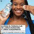 Smiling woman with braided hair using a cotton pad and micellar water bottle, captioned "Removes Longwear Makeup & Gently Cleanses