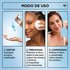 Three-step how-to-use graphic showing a woman pouring, pressing, and wiping micellar water with a cotton pad.
