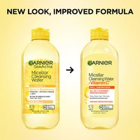 The Garnier Micellar Cleansing Water + Vitamin C has a new look and improved formula! Experience an all-in-1 cleanser that removes makeup on face, eyes, and lip. This product does not need to be rinsed out.
