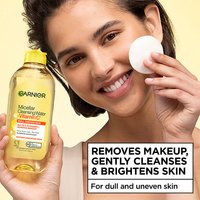 The Garnier Micellar Cleansing Water + Vitamin C removes makeup, gently cleanses, and brightens skin. This micellar water is perfect for dull and uneven skin.