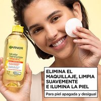 The Garnier Micellar Cleansing Water + Vitamin C removes makeup, gently cleanses, and brightens skin. This micellar water is perfect for dull and uneven skin.
