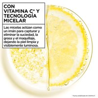 The Garnier Micellar Cleansing Water + Vitamin C is powered by Vitamin C and micellar technology. Micelles act like a magnet to capture and lift away dirt, oil, and makeup, leaving skin clean with a visible glow.