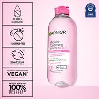 The Garnier Micellar Water All-in-1 is a cruelty-free product and is oil-free, alcohol-free, and fragrance-free. This product bottle is made of 100% recycled plastic. Garnier Micellar Water All-in-1 also received the Seal of Acceptance™ from National Eczema Association.