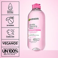 The Garnier Micellar Water is a cruelty-free product and is oil-free, alcohol-free, and fragrance-free. This product bottle ismade of 100% recycled plastic.