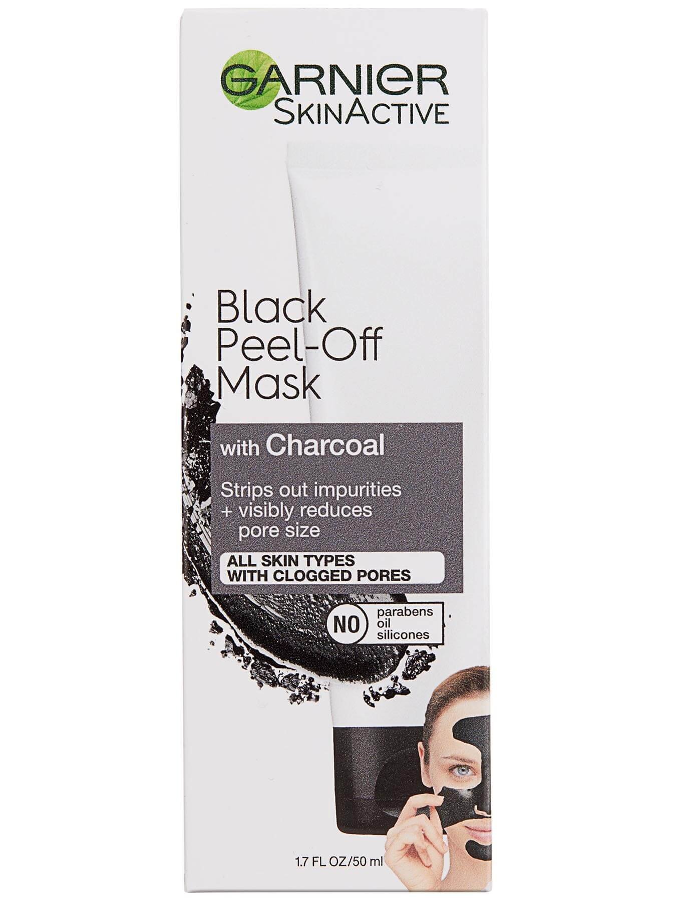 Front view of Black Peel-Off Mask with Charcoal box.