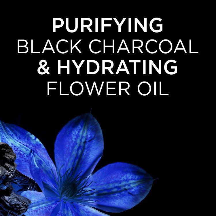 Purifying black charcoal and hydrating flower oil