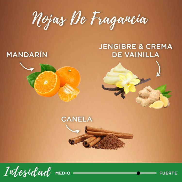 Fragrance notes of Mandarin, Cinnamon, Ginger & Vanilla Crème