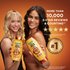 Two women holding the Garnier Honey Treasures shampoo and conditioner bottles.