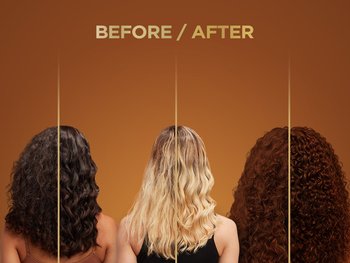 Before and after on 3 models with curly or wavy hair.