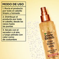The Garnier Whole Blends Honey Treasures Repairing Milk Honey Spray can be used on clean, damp hair through the lengths and ends.