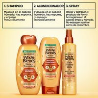 The Garnier Whole Blends Honey Treasures collection features a shampoo and conditioner that complement the Repairing Milk Honey Spray. The spray can be used as the last step in a routine following a shampoo and conditioner.