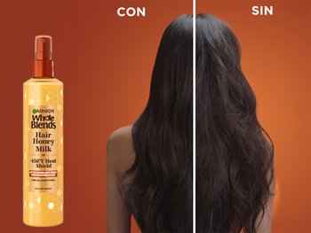 Model’s hair with and without Whole Blends Hair Honey Milk