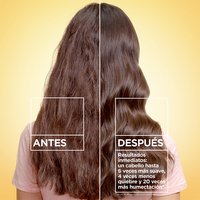 Before and after hair transformation using Garnier Hair Honey: instant results showing up to 6X smoother hair, 4X less breakage, and 20X more moisture compared to non-conditioning shampoo.