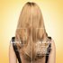 Before and after hair repair comparison on blonde hair: visibly showing stronger hair with 10X less breakage and 2X less split ends after using the Garnier Whole Blends Honey Treasures repairing system.