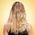 Before and after hair repair results: showcasing a 38% reduction in hair breakage and 94% repaired split ends after using the Garnier Whole Blends Honey Treasures hair care system.