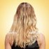 Before and after hair repair results: showcasing a 38% reduction in hair breakage and 94% repaired split ends after using the Garnier Whole Blends Honey Treasures hair care system.