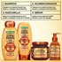 Complete Garnier Whole Blends Honey Treasures repairing system: 4-step routine including repairing shampoo, conditioner, rich repairing mask, and hair honey serum for healthy, moisturized hair.