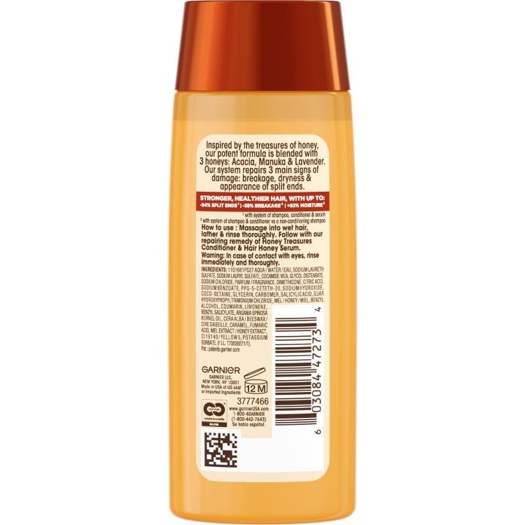 Back of pack for Honey Treasures Repairing Shampoo 3oz