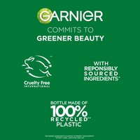 Garnier greener beauty commitment: responsible formulas and 100% recycled plastic bottle (cap excluded)