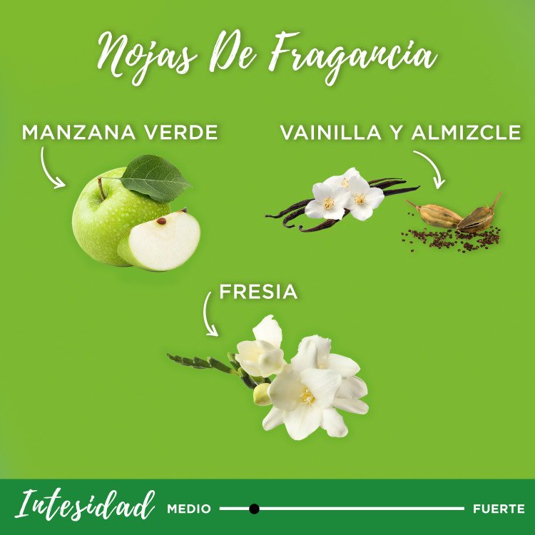 Fragrance notes of Green Apple, Freesia, Vanilla & Musk
