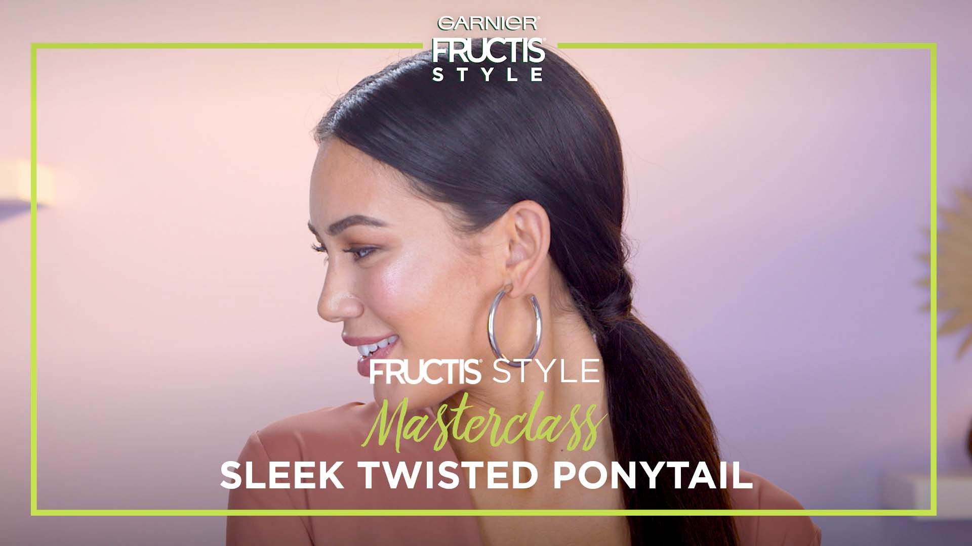 Low Sleek Twisted Ponytail Hairstyle Hair Tutorial Tips Garnier