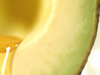 Avocado cut in half with oil.