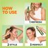 Three-step guide for using Garnier Fructis Sleek & Shine: 1. Refresh, 2. Style, 3. Perfect. Each step is visually demonstrated.