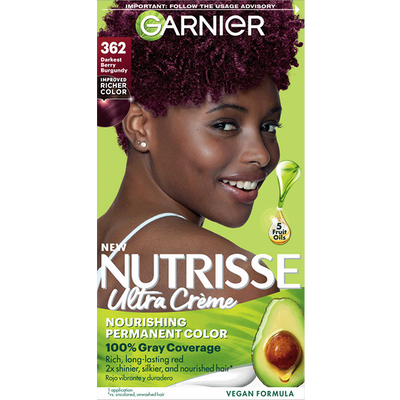 Darkest Berry Burgundy Hair Color Nutrisse Ultra Creme Nourishing Permanent Color - Garnier