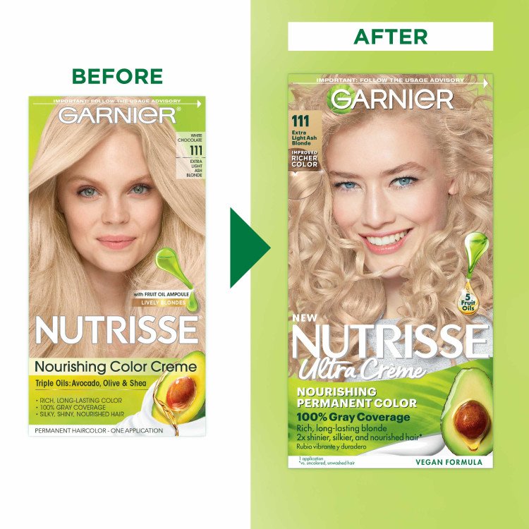 Extra Light Ash Blonde Hair Before And After Nutrisse Nourishing Color Creme White Chocolate Extra Light Blonde Gray Coverage - Garnier